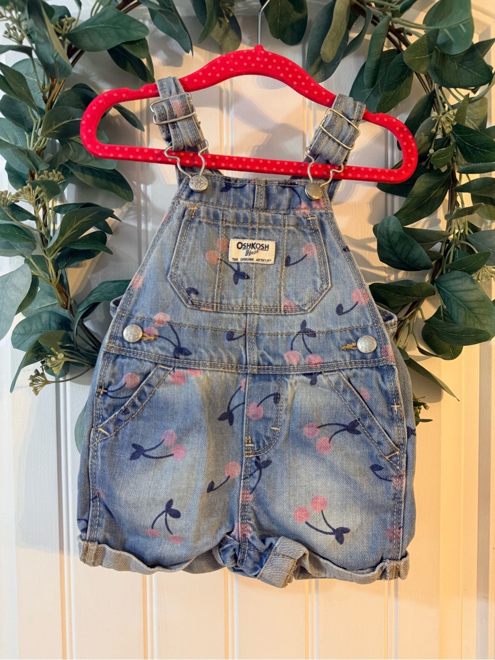💫4/$25 • OshKosh B'gosh Pink Cherry Print Denim Shortoveralls